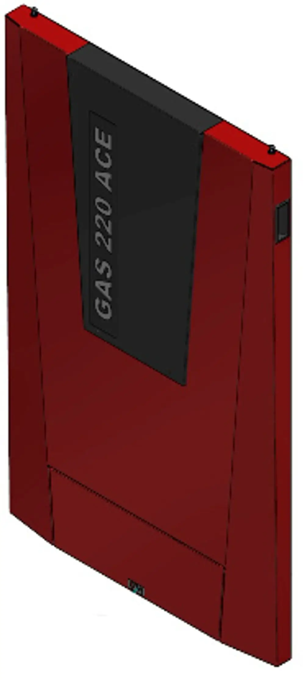 Remeha Vorderwand in roter Farbe mit schwarzem Bereich, möglicherweise für Heiztechnik oder ähnliche Anwendungen, angeordnet in vertikaler Position.